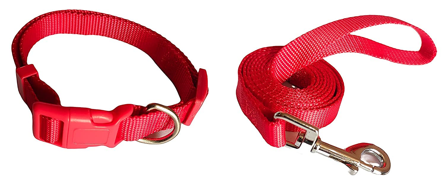 Woofy 15MM Nylon Leash and Collar Set, Daily Use Plain Strip Dog 0.5 Inch Collar & Leash Set for All Dog Breeds Dog and Puppies Walking & Training Outside (Red) (B0CXPZ43TM) Amazon Price History, Amazon Price Tracker