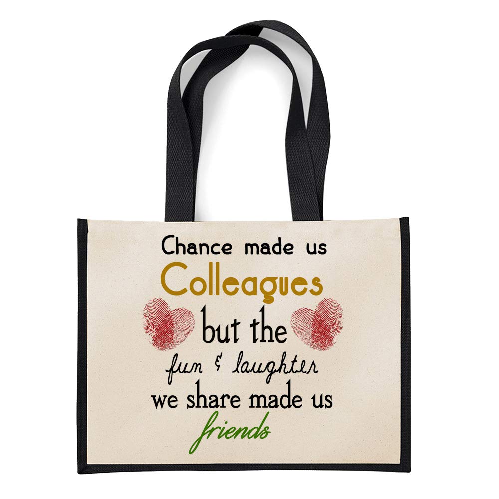 Getagift Chance Made Us Colleagues But The Fun And Laughter We Share Made Us Friends Teachers Day Themed Funny Canvas Shopping Jute Bag. (Black)
