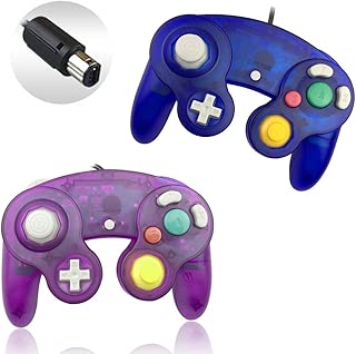Reiso 2 Packs NGC Controllers Classic Wired Controller for Wii Gamecube( Clear Purple and Clear Blue) - coolthings.us