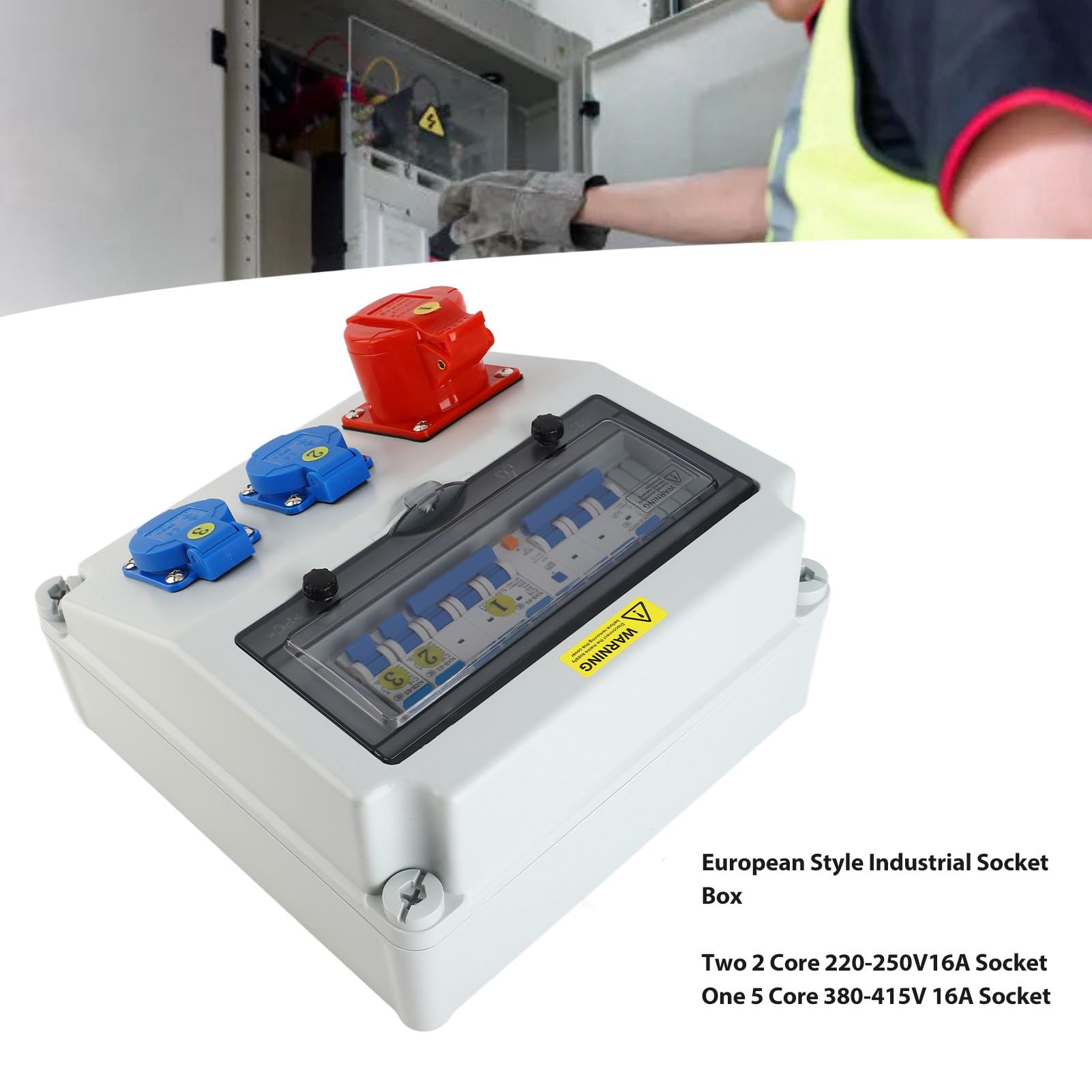 Aramox Caja de Enchufes Industriales Caja de Distribución Eléctrica ABS de 2 Núcleos de 220 A 250 V y 5 Núcleos de 380 A 415 V 16 A con Disyuntor para Uso Industrial en Exteriores