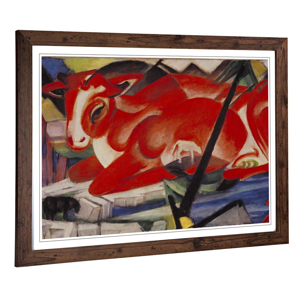 Big Box Art Framed Print of Franz Marc The World Cow Design | Wall Art Picture | Home Decor for Kitchen, Living, Dining Room, Bedroom, Hallway, Office, Walnut, A2 / 24.5x18 Inch / 62x45cm