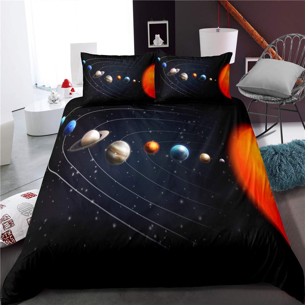 Kids Luxury Duvet Cover Sets Bedding Sets with Pillowcase 3D Printing Universe Solar System Planet Microfiber Boys Girls Birthday Present (No Comforter) (01,Queen)