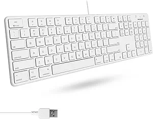 Macally Slim USB Wired Keyboard for Mac and Windows PC - Full Size 104 Key Layout & 16 Shortcut Keys - Scissor Keycaps for Smooth Typing - Mac Wired Keyboard with Numeric Keypad
