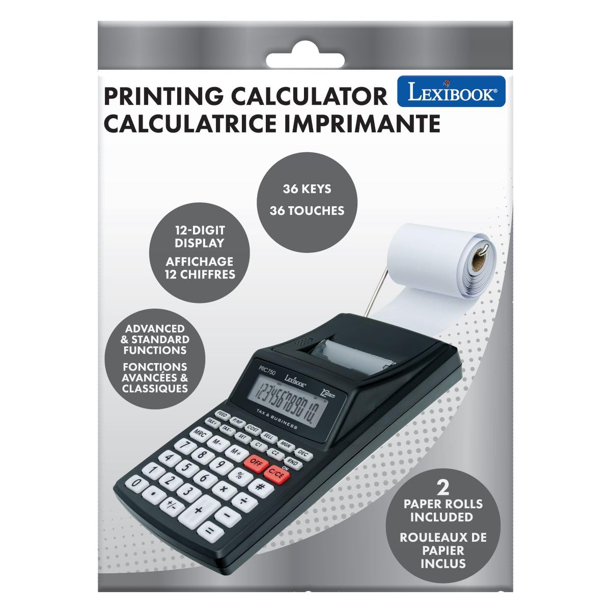 Lexibook, Calculadora con Impresora, PRC750LXB | Modos duales con cálculo de impuestos y ganancias, memoria, conversión de moneda y auto apagado