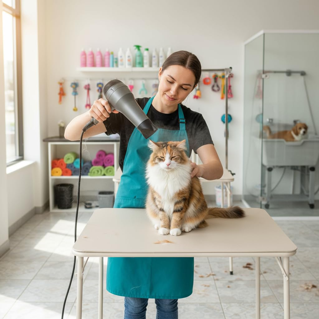FurnitureR Klappbarer Haustiertisch 86×86×71 cm, Stabiler Pflegetisch für Hunde & Katzen, Faltbarer PVC-Tisch mit Metallrahmen, tragbar und platzsparend, ideal für Tierpflege zu Hause & unterwegs