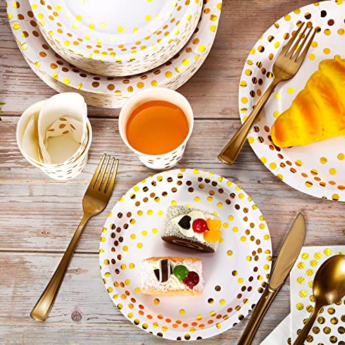 560 Pcs White And Gold Party Supplies For 80 Guests Disposable Dinnerware Set White And Gold Disposable Paper Plates Napkins Cups Forks Knives Spoons For Birthday Wedding Graduation Baby Shower #TOP2