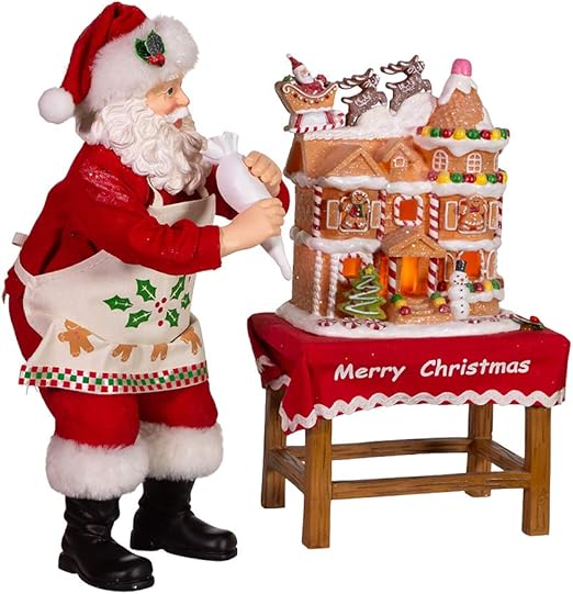 Kurt Adler 10.5-Inch Battery-Operated Fabriche Santa Decorating LED Gingerbread House Table Piece (JEL1203)