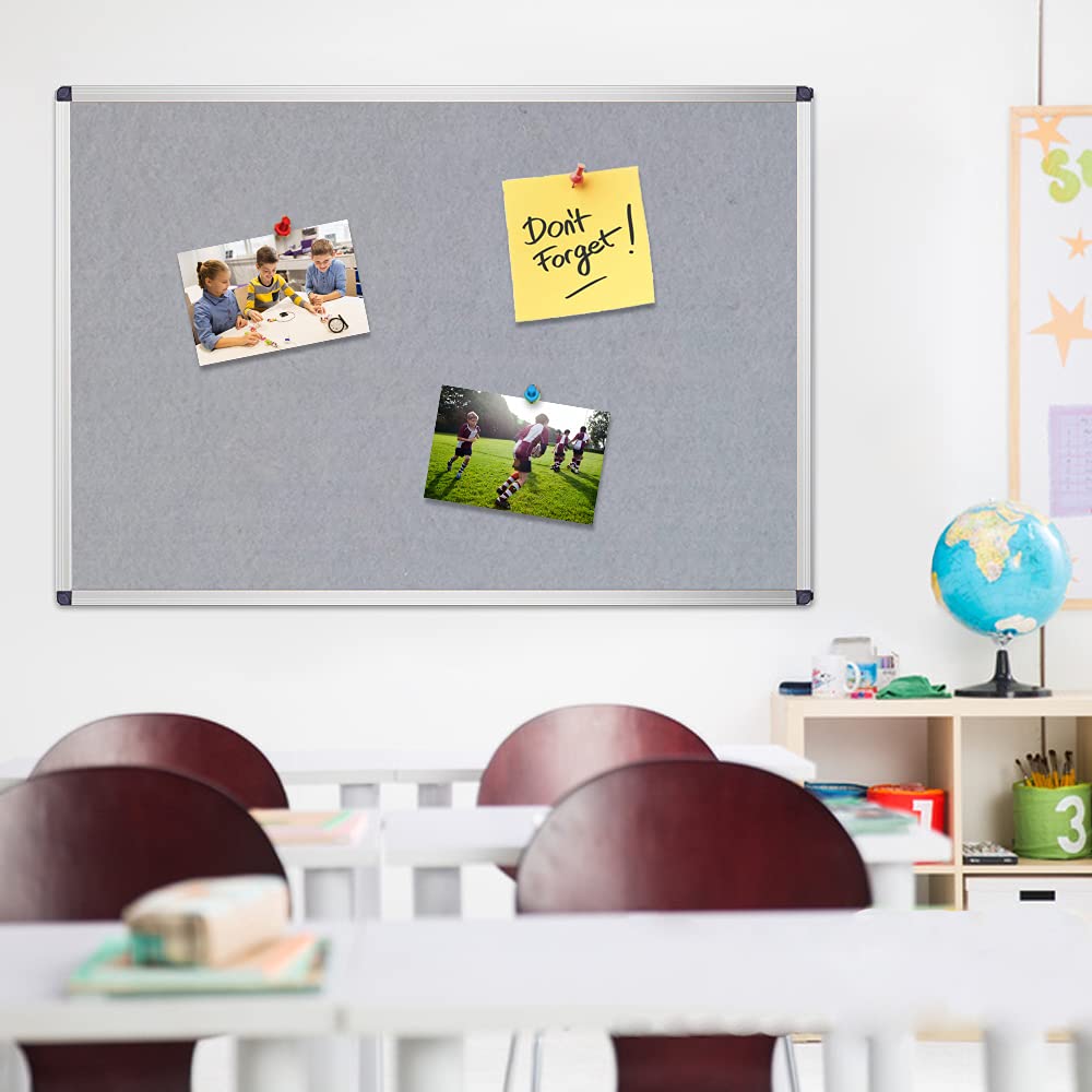 VIZ-PRO Notice Board Felt Gray, 128  X 76 Inches, Silver Aluminium Frame