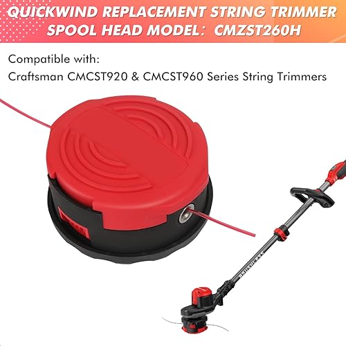 Miniatura 3 de CMZST260H - Cabezal de repuesto compatible con Craftsman 20V 60V CMCST920 CMCST960 Qucikwind Weedwacker Series Recortadora de cuerda inalámbrica,