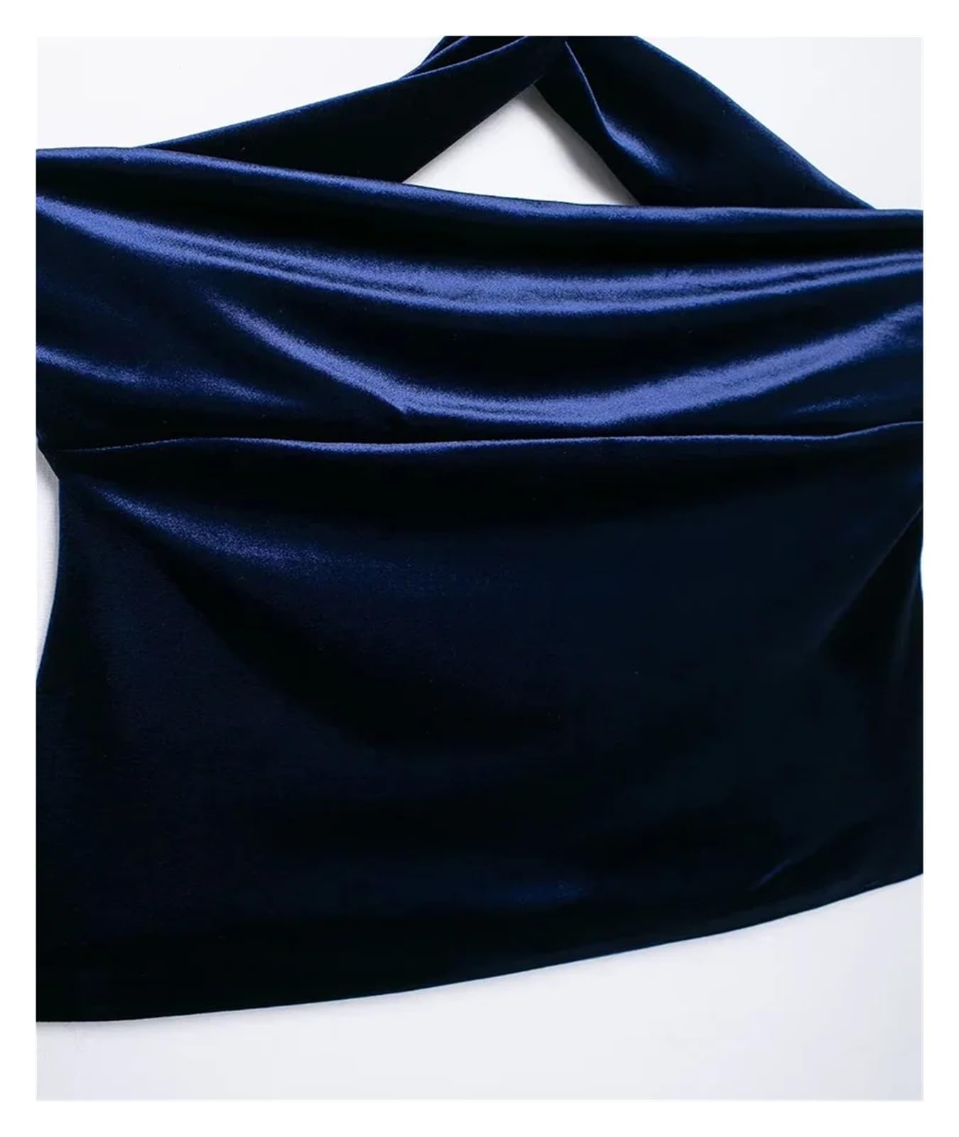 Femmes Bleu Plissé Dos Nu Côté Zipper Tops Vintage Halter Neck Sans Manches Femme Top, bleu, M