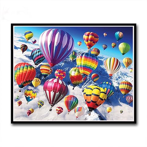 Wtxzaqkk Diamond Painting Set with Black Wooden Frame, Hot Air Balloon DIY Diamond Painting Pictures 5D Diamond Painting Full Drill Kits for Adults and Children Home Wall Decor 30 x 40 cm Cover