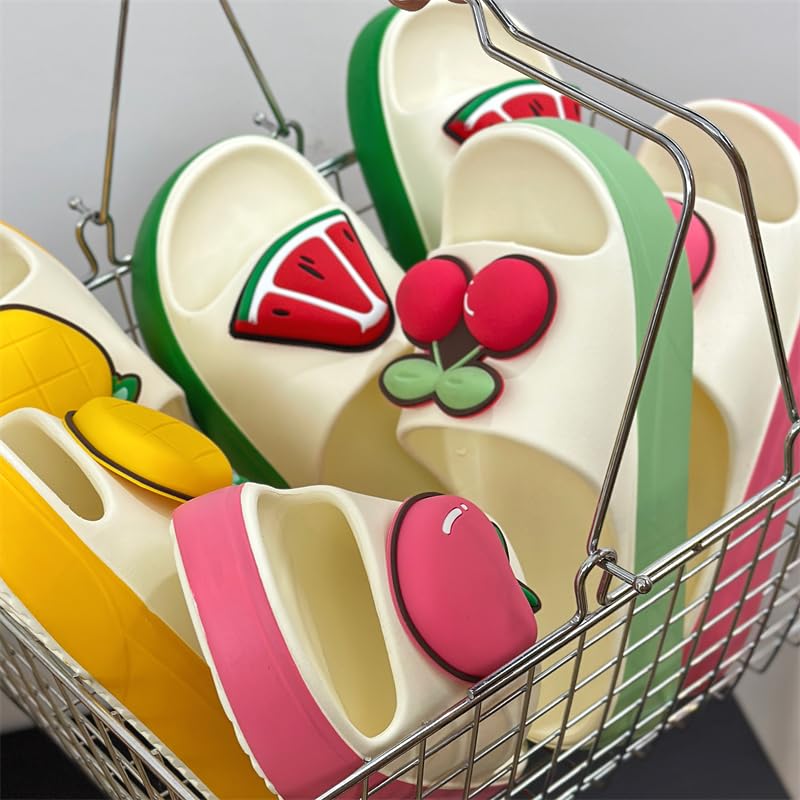 Cute Kawaii Multi Colored Fruit Peach Pineapple Cheery Watermelon Pillow Slipper Cloud Slides Non-Slip Summer Slipper4