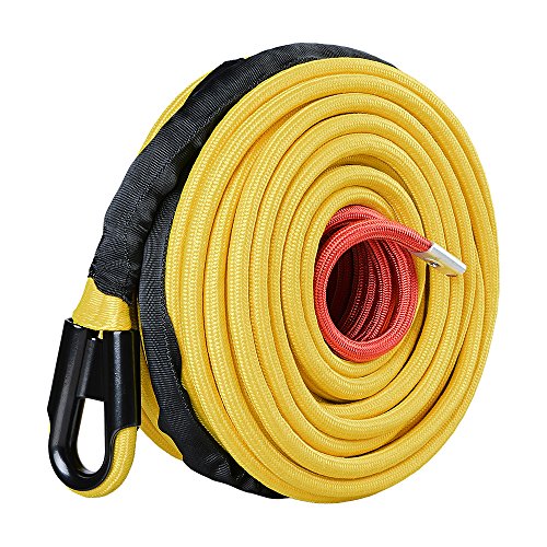 AstraDepot Towing Synthetic Winch Rope Winch Line Cable SK75 Dyneemas 22,000lbs Protective Sleeve for Off Road Winches Jeep Truck SUV Boat Ramsey 4WD KFI (95FTx3/8 inch, Yellow)