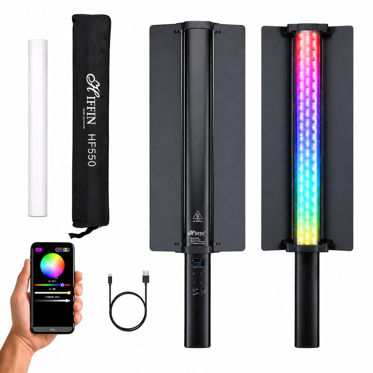 HIFFIN HF-550 RGB LED Light Stick for Photography, Photography Light with RGB CCT HSI Mode, 2500K-9900K Adjustable, 24 Fx Light Effect, Power 20W, Bar...