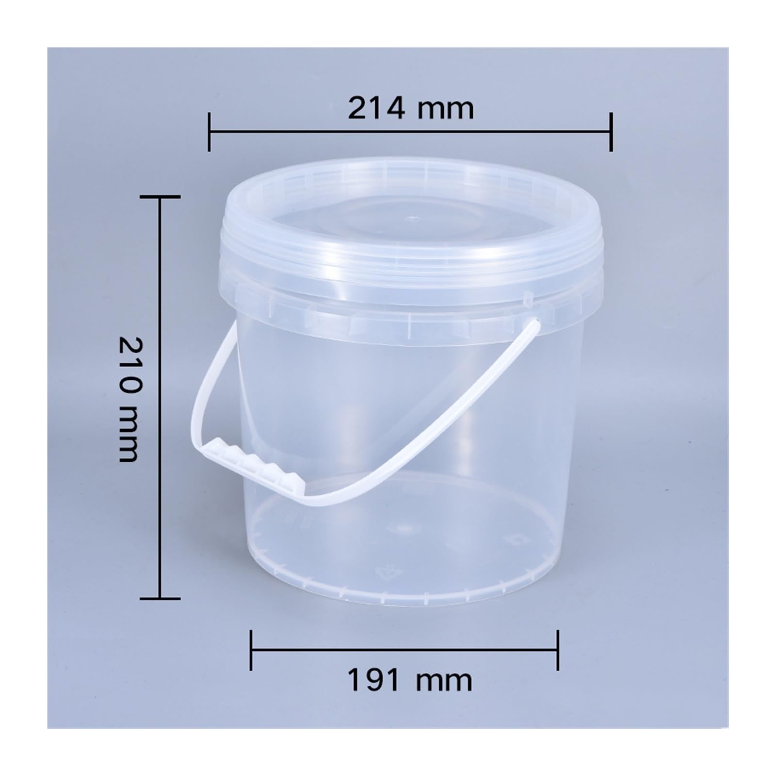 Cubos De Pintura De Plástico Cubo de plástico de 2 Piezas con asa y Tapa. | Contenedor de almacenamiento redondo hermético vacío de 5 litros(Clear)