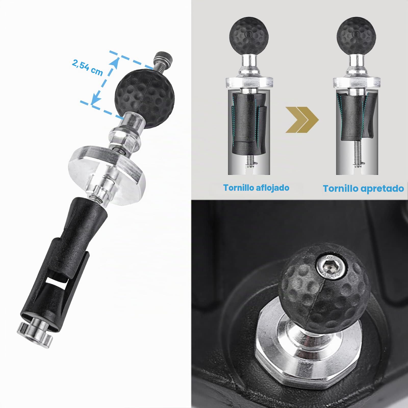 iMESTOU Soporte de Horquilla de Moto, Adaptador de Base de Bola de 1 Pulgadas para Agujeros de Horquilla de 12 a 30 mm Compatible con Motocicletas Yamaha/Kawasaki Ninja/BMW/Suzuki/Ducati