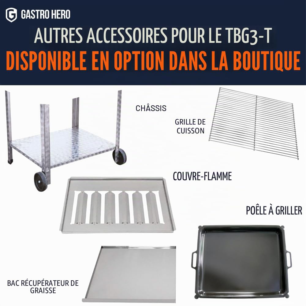 GastroHero Grill combiné à gaz avec 3 brûleurs 11 kW, 650 x 570 x 270 mm | CHR Fournitures de la restauration
