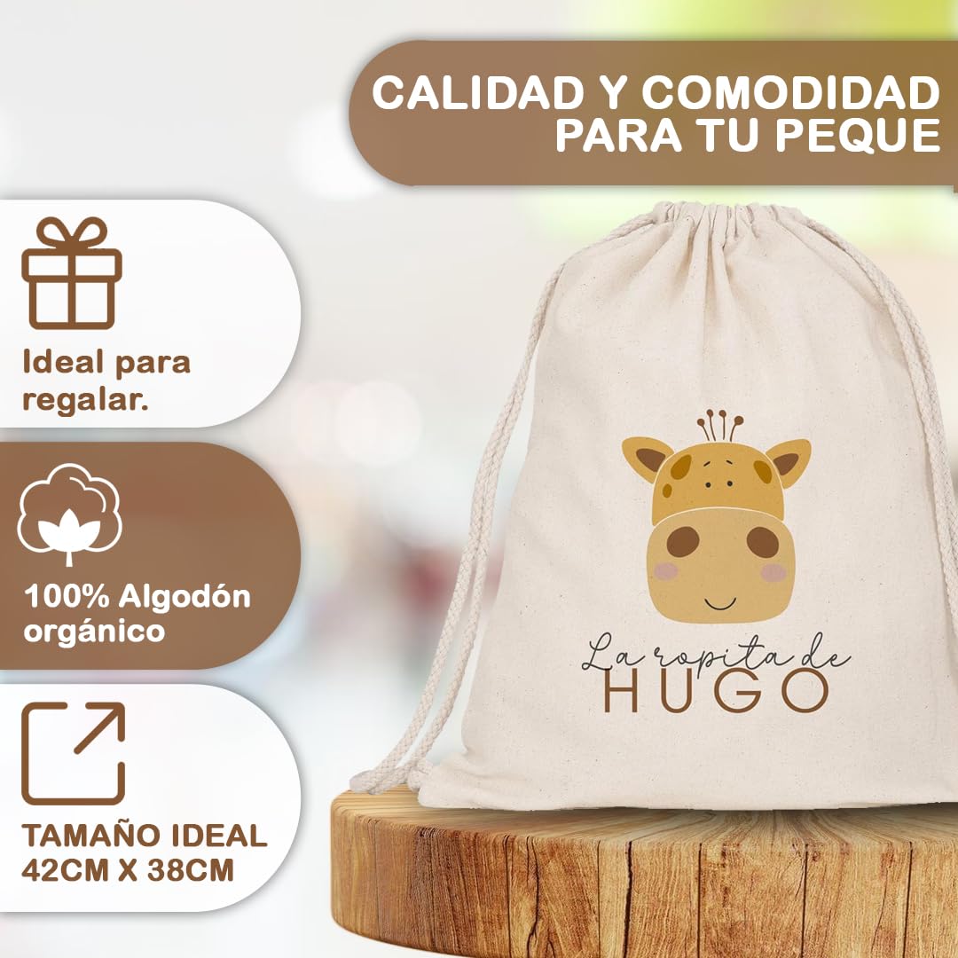 Evyre Pack Bolsa + Neceser Personalizado guardería Escuela Infantil Mochila con el Nombre Regalo Original Saco ropita Preescolar 100% algodón merienda organizadora