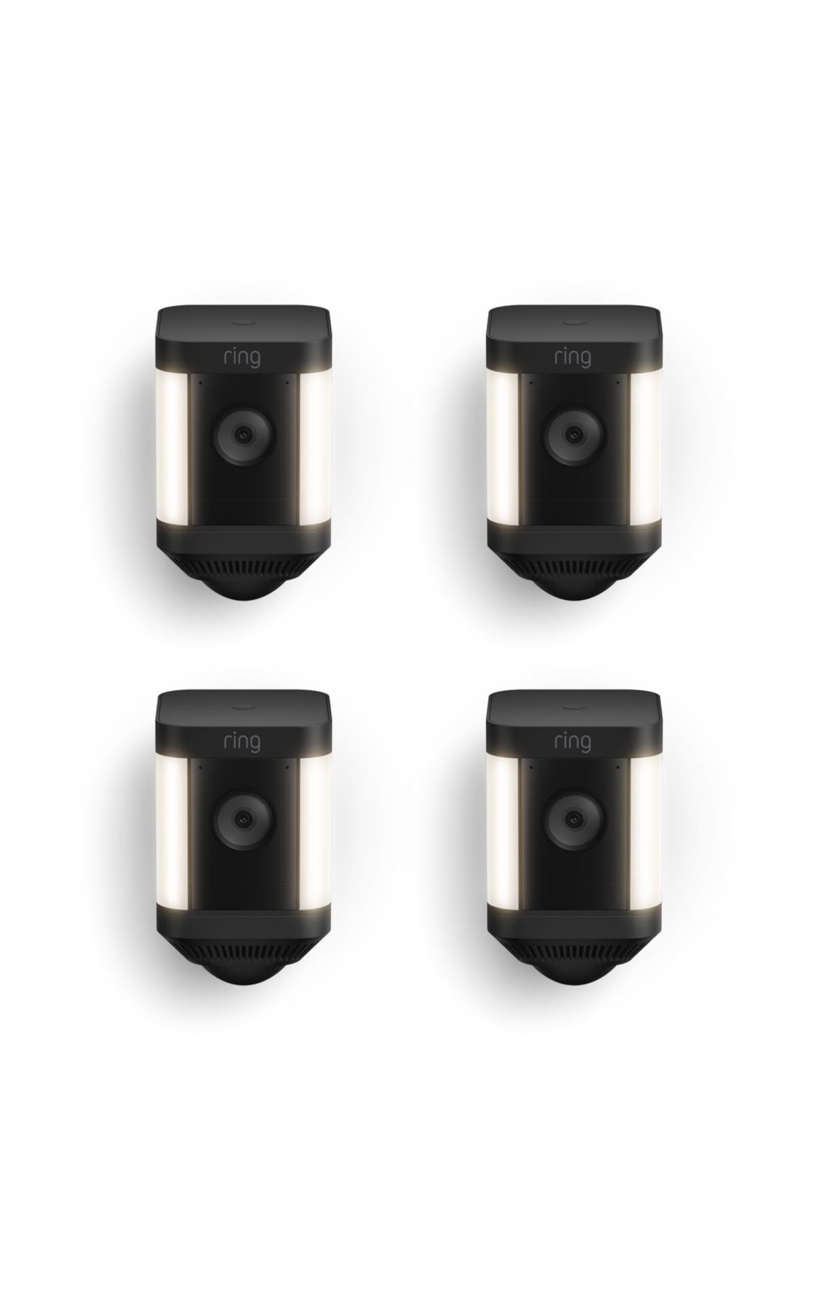 Ring Spotlight Cam Plus, Battery, Home or business security with HD video, Two-Way Talk, Color Night Vision, and Security Siren, 4-pack, Black