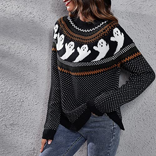 Image of JUNBOON Women's Casual Leopard Print Knitted Pullover Sweaters Long Sleeve Crew Neck Jumper Tops