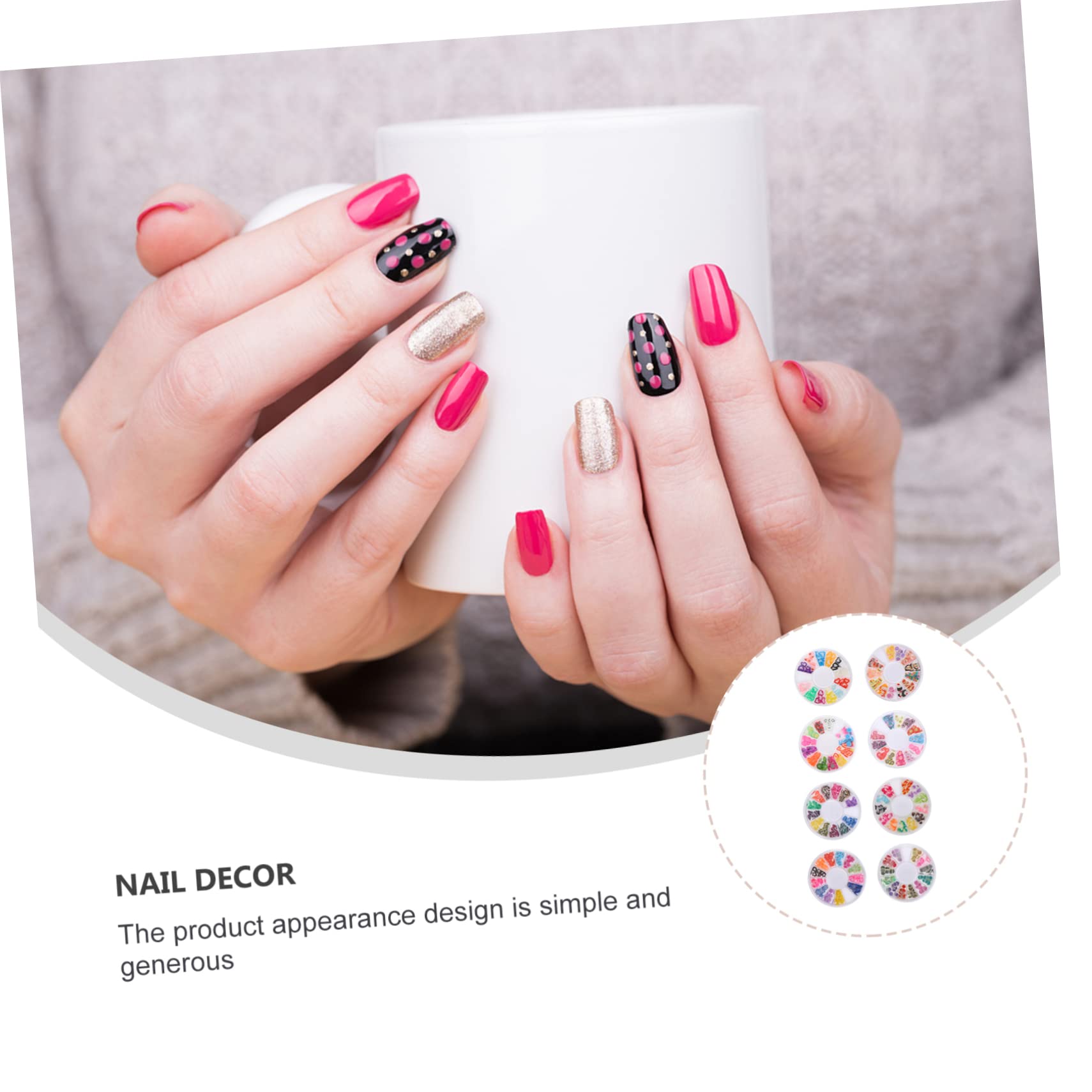 FRCOLOR Patch en Pâte Polymère Motif Fruits Doux pour Décoration Ongles DIY la Maison, 8 Boîtes Pratiques et Polyvalentes pour Manucure