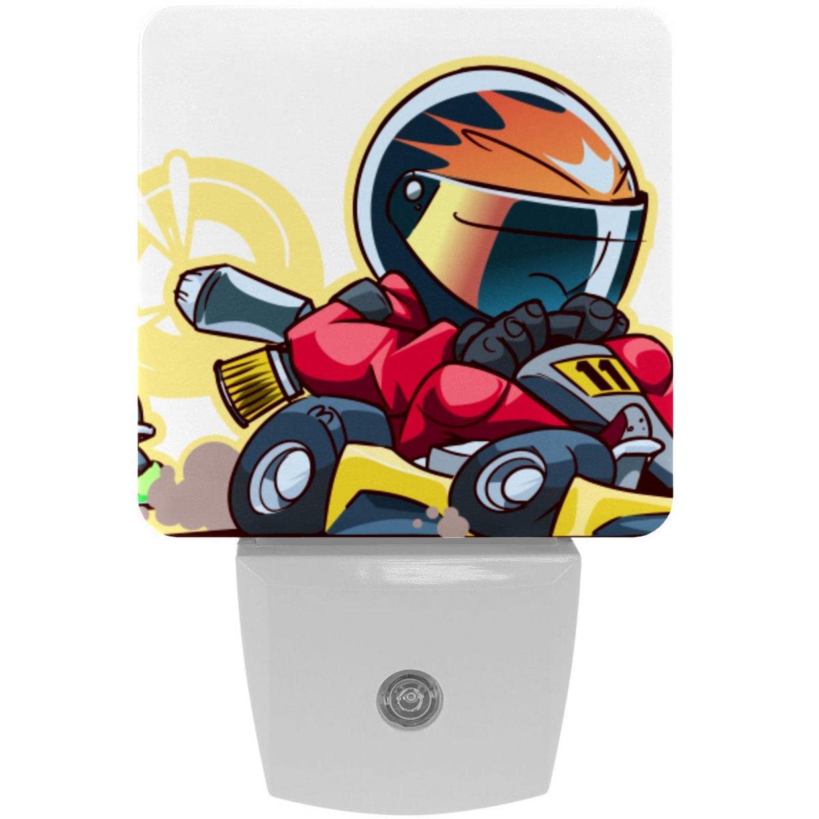 2 Pack Plug-in Nightlight LED Night Light Cartoon Go Kart Race with Dusk-to-Dawn Sensor for Kids Room