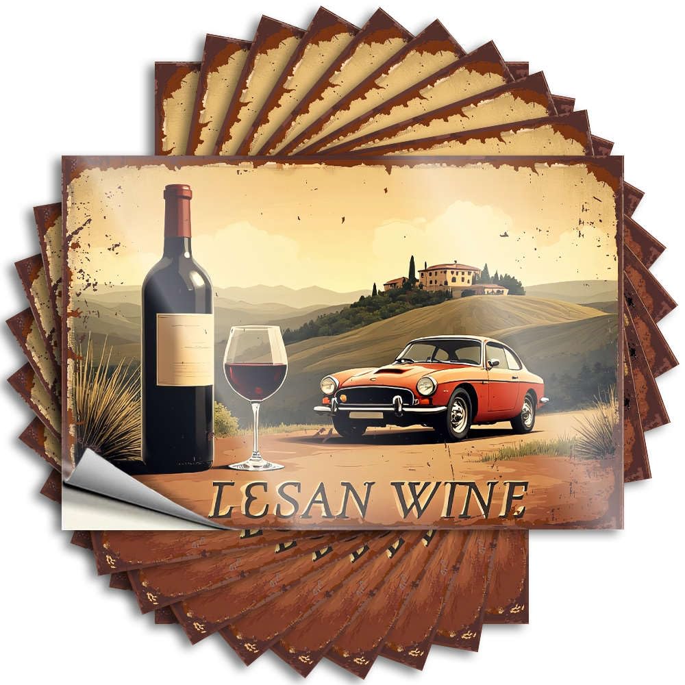 Fall Crazy Tattoos - Lesan Wine: Vintage Car & Landscape Removable Decal Tumbler Easy Peel for Outside(6X9CM)