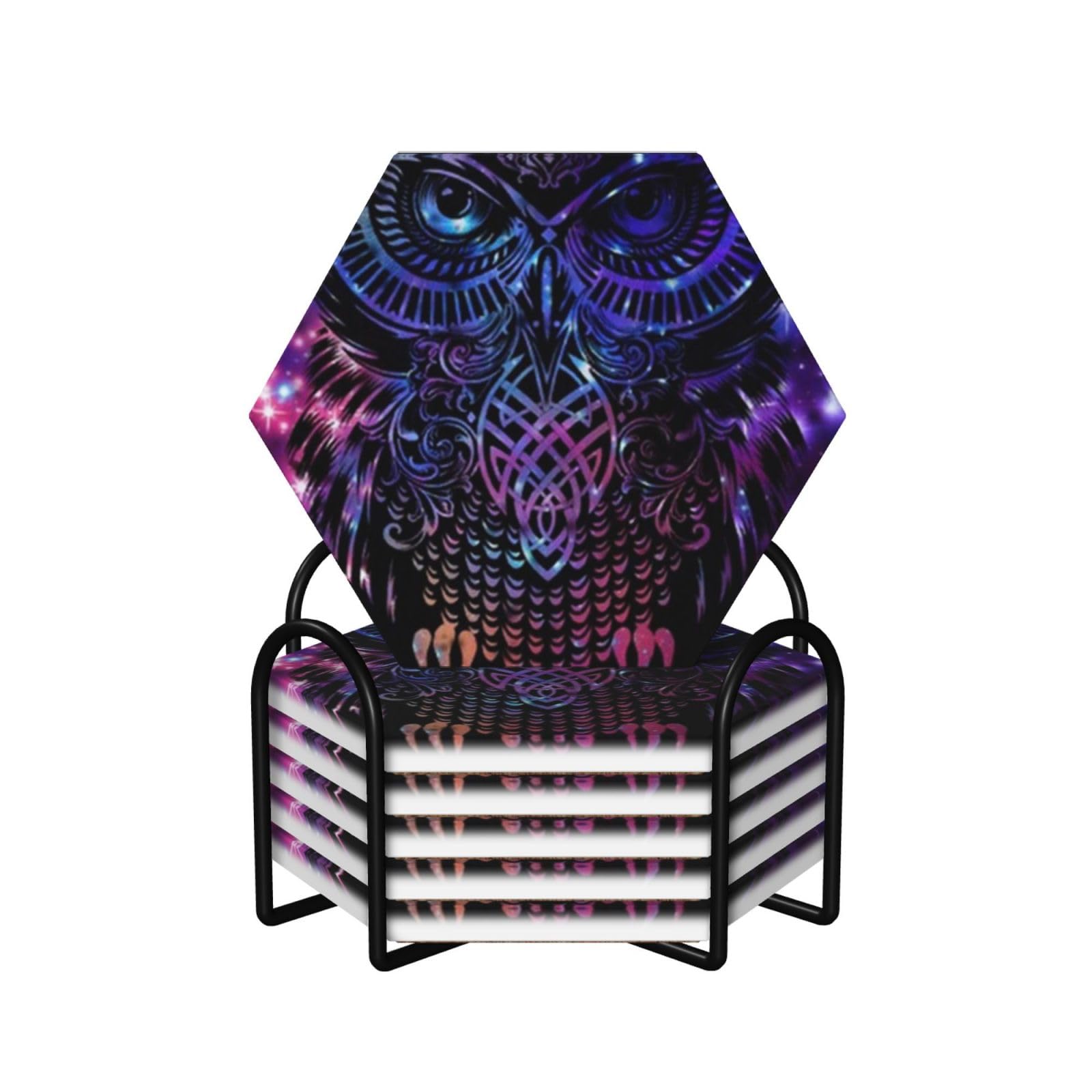 Dessous de verre en céramique hibou violet, cadeau de crémaillère idéal