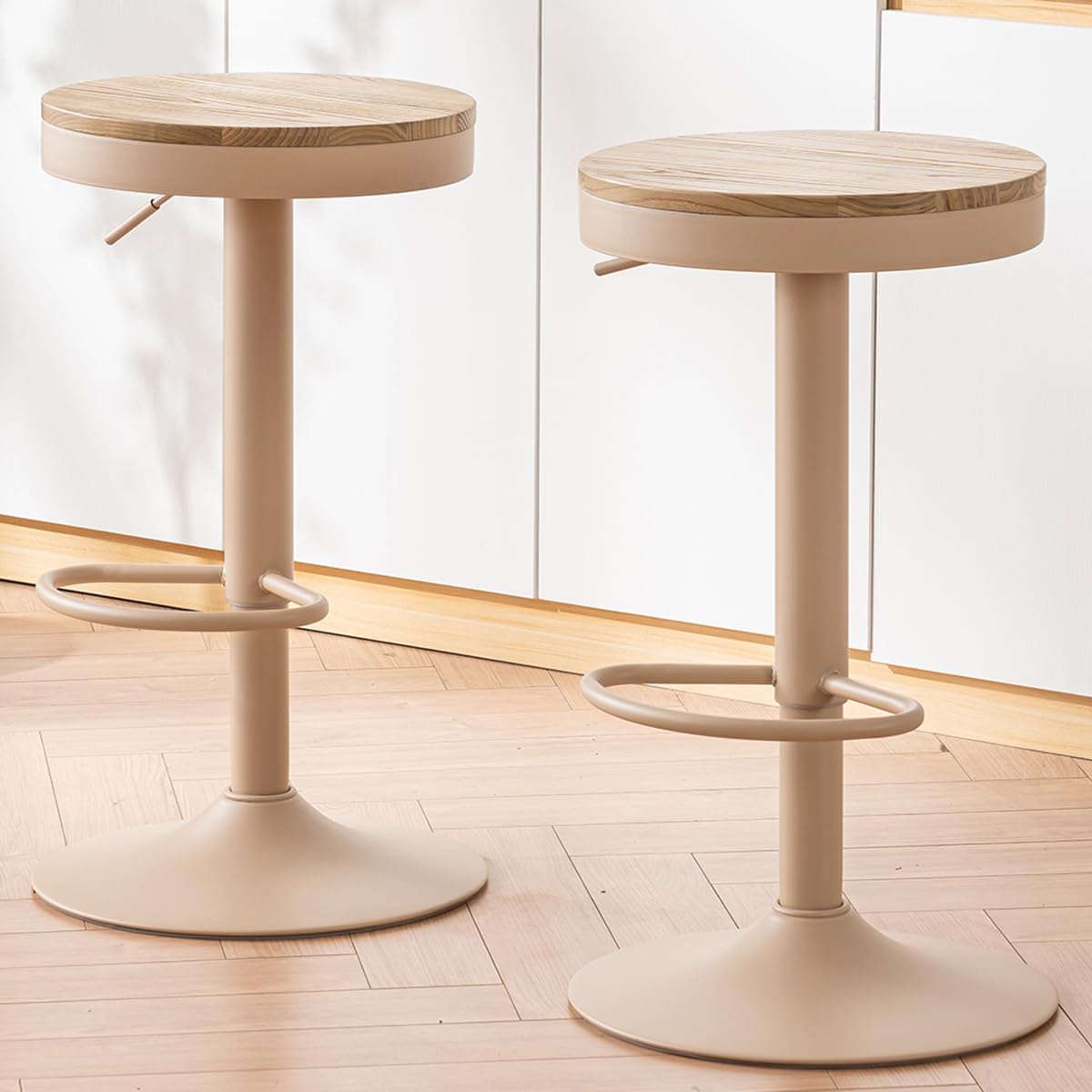 Kidol & Shellder Bar Stools Set of 2 Round Adjustable Swivel Barstools Modern Backless Bar Chairs Wooden Seat Counter Height Stools Armless for