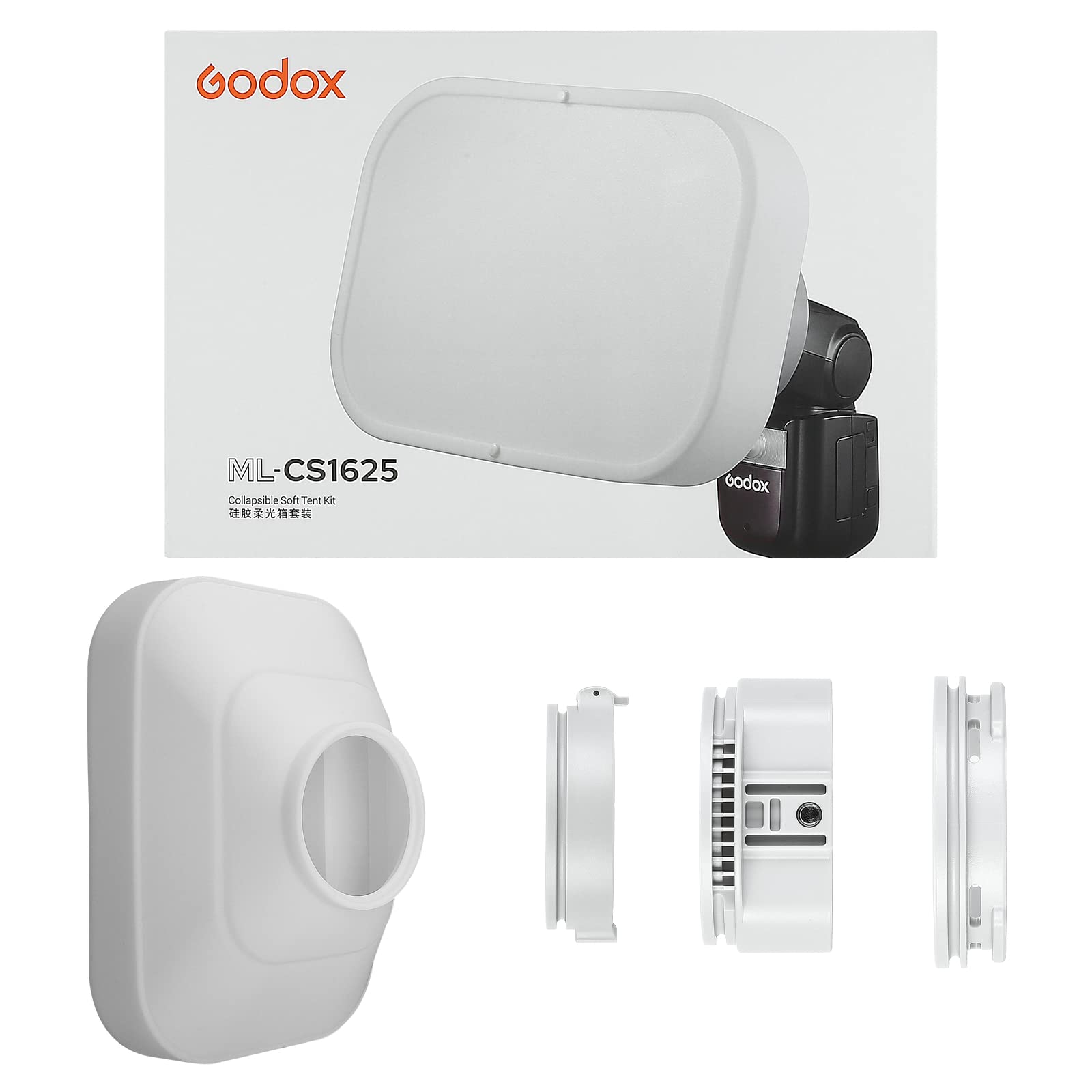 Godox ML-CS1625 Faltbares Diffusionskuppel-Kit (3 Adapterringe enthalten) für ML30 ML30Bi ML60 ML60Bi V1S V1C V1N V1O V1F V850III V860III TT685II AD100/200/300/400Pro (ML-CS1625)