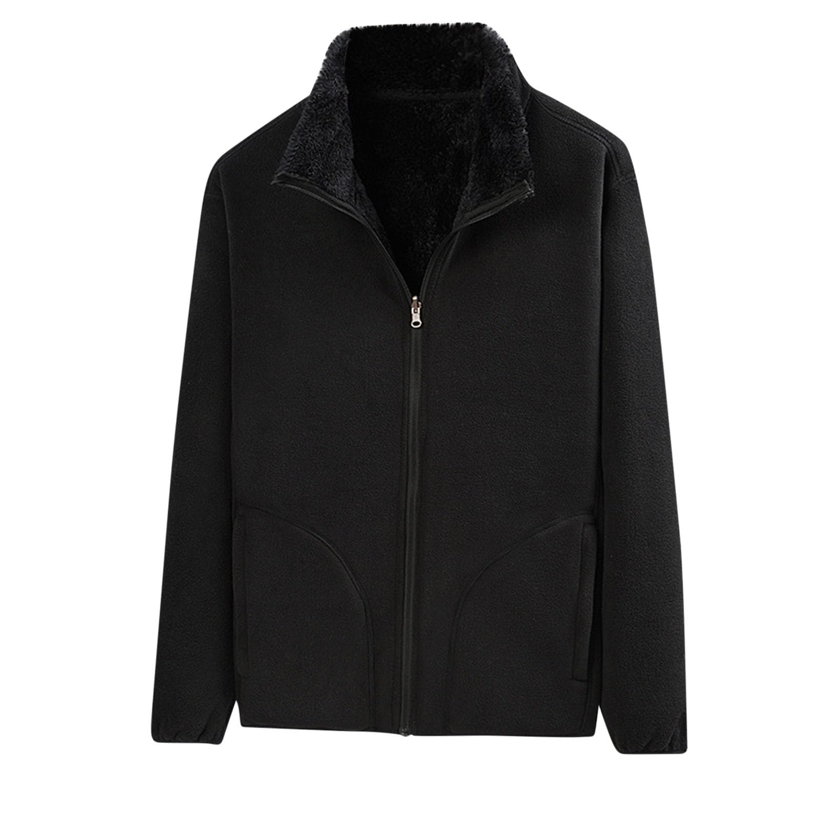 Dyhxuan Fleece Jacket Men's Winter Thick Reversible Jacket Warm Comfortable Polar Fleece Jacket Large Sizes Winter Jacket with Zip Plain Teddy Jacket Leisure Jacket Outdoor Jacket Plush Jacket Coat,
