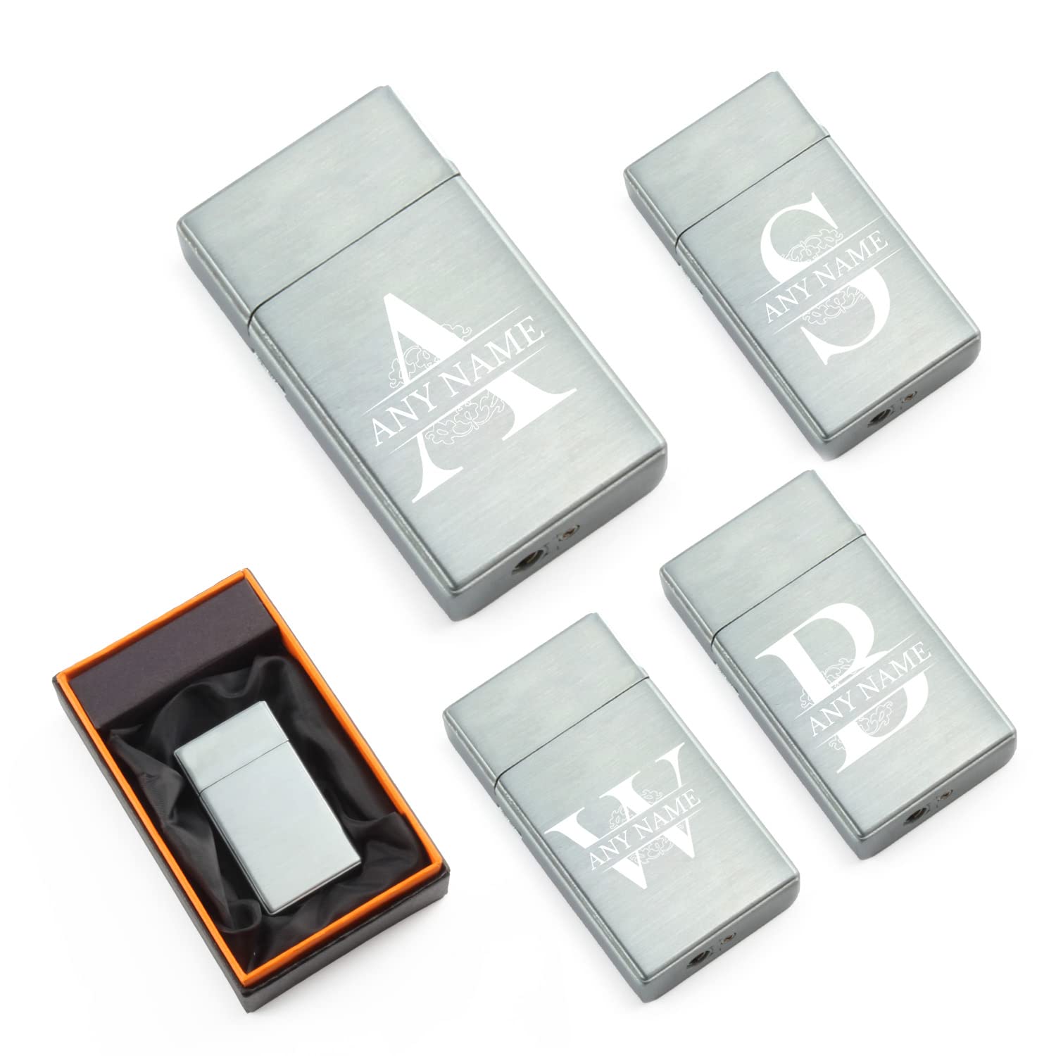 Personalised Engraved Silver Torch Gas Jet Lighter, Comes with Presentation Box, Any Letter Design, Gift for Him, Grandad, Fathers Day Gift, Engraved in The UK