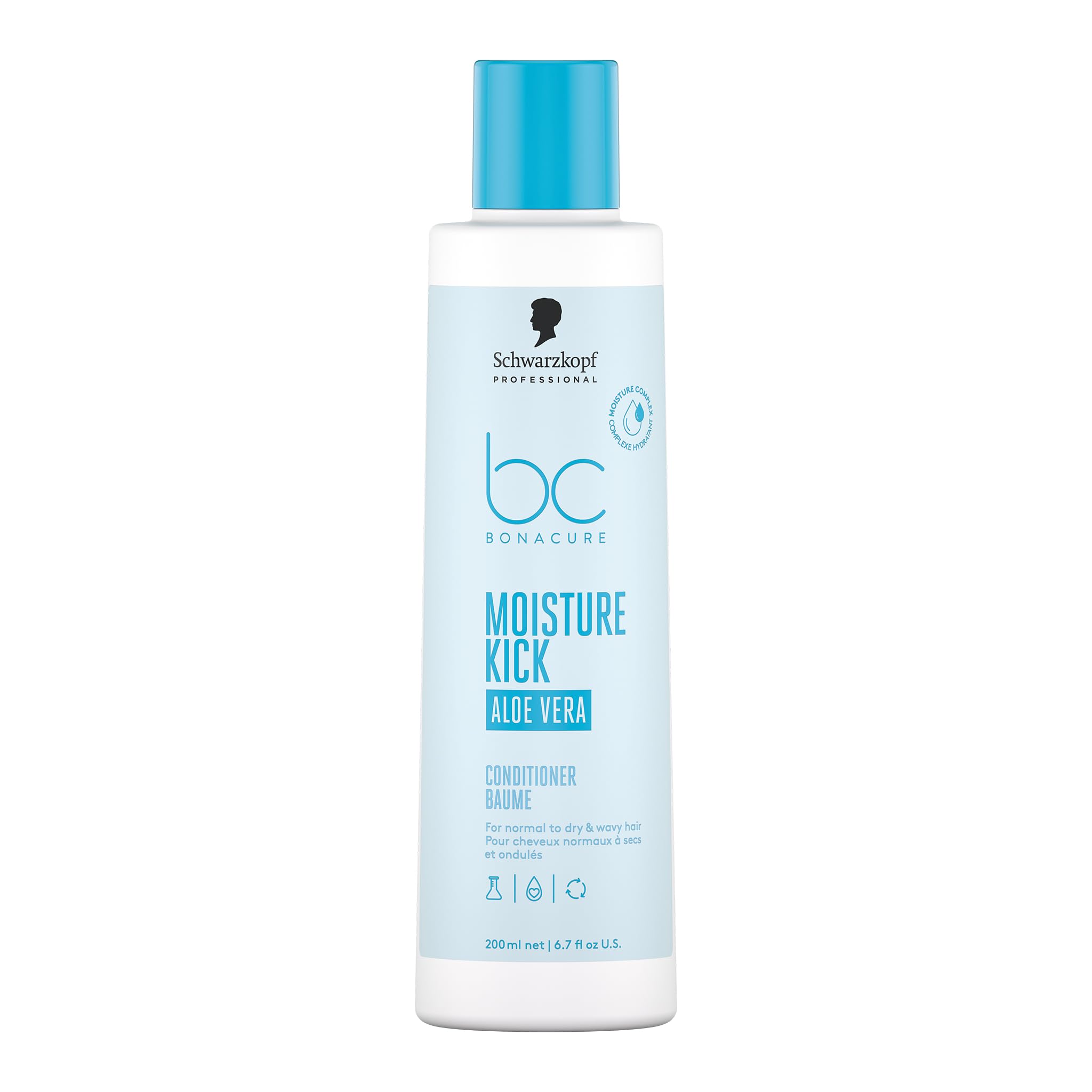 Schwarzkopf Professional Bonacure Moisture Kick Conditioner For Normal To Dry Hair Vegan Care Complex Glycerol Moisturised Hair Feel Improved Manageability Elasticity Detangling 200 ml