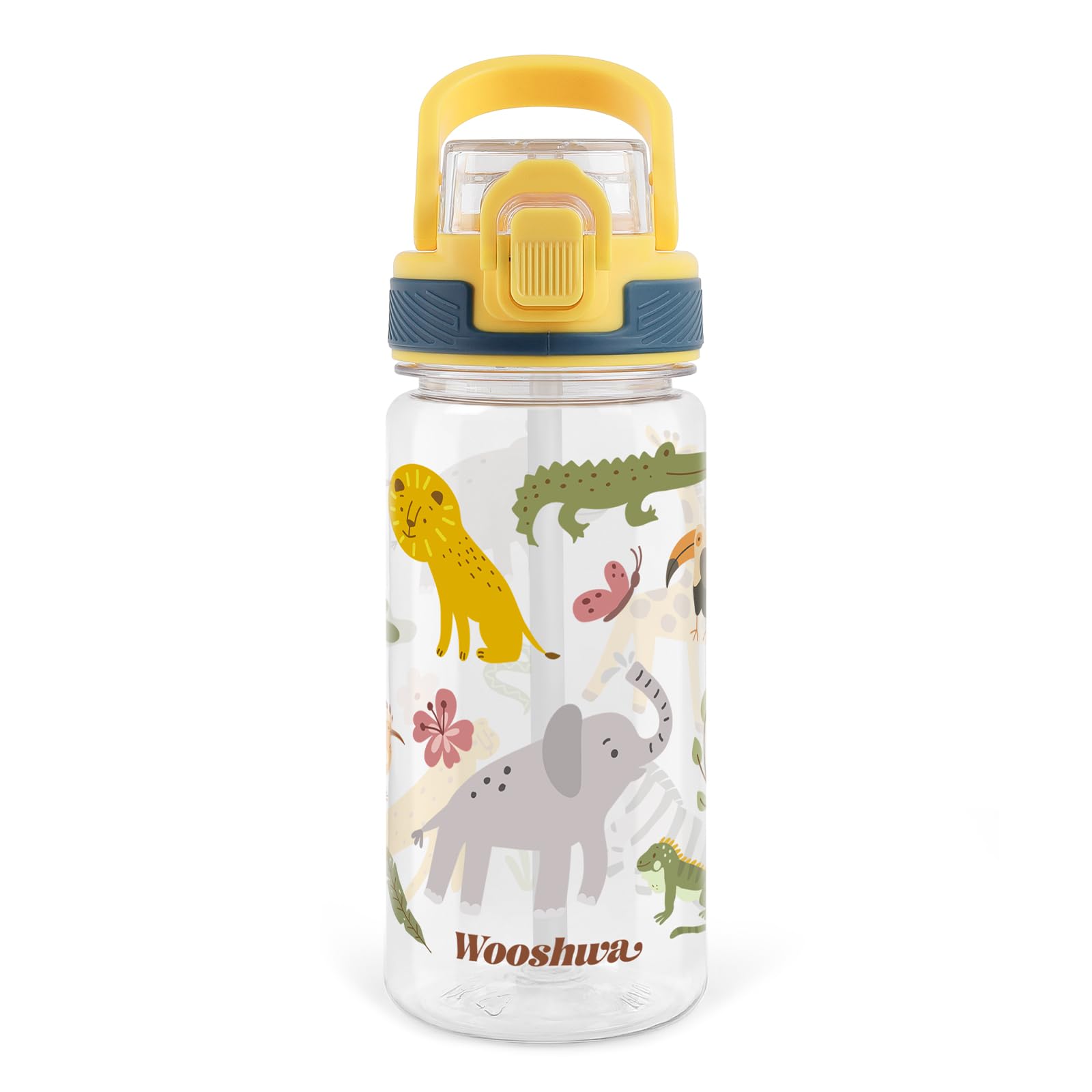 wooshwa Straw Water Bottle, 16 Oz Plastic Water Bottle with Silicone Spout and Pop-Up Cover, BPA Free & Dishwasher Safe (Woodland Animals) — image 1
