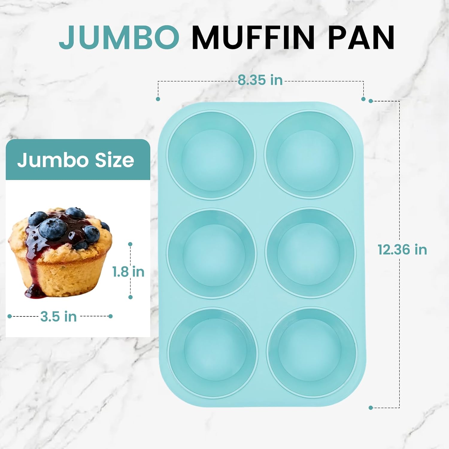 CAKETIME Jumbo Muffin Pan, 6 Cup Silicone 3.5 Inch Large Muffin Tin for Baking Giant Homemade Muffins, Cupcakes, Frittatas Non Stick