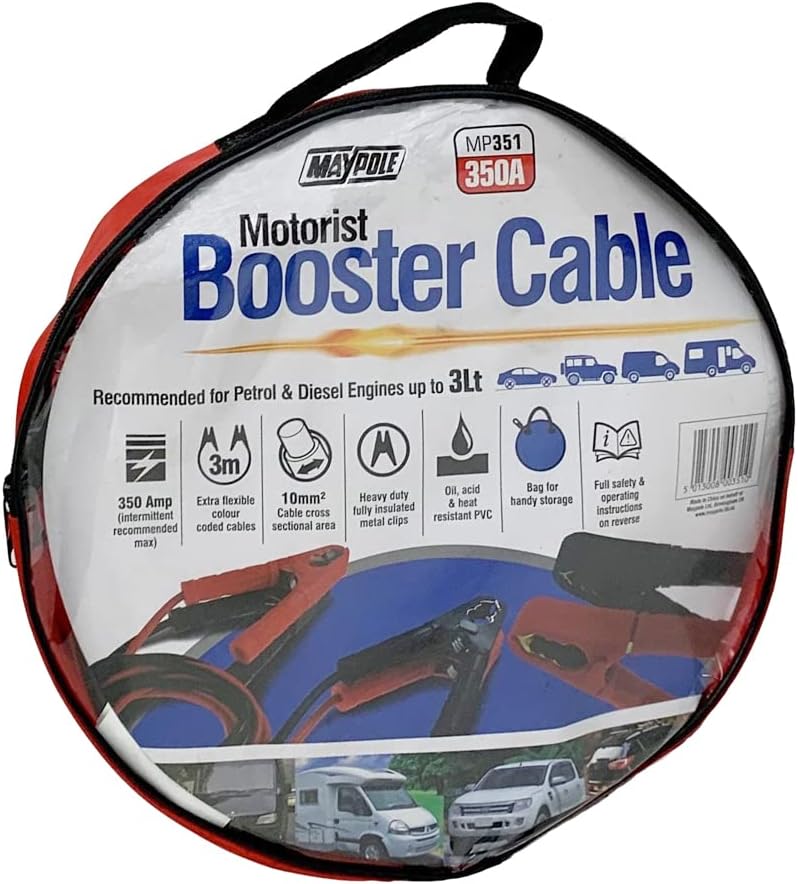 Maypole 350A 3 Meters Jump Leads 10mm² Motorist Hybrid Booster Cables Cars Vans SUV's Motorhomes