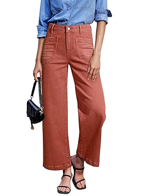 Sidefeel Women's Wide Leg Jeans High Waisted Stretchy Jeans Straight Leg Loose Fit Zimbaplatinum Ankle Denim Pants