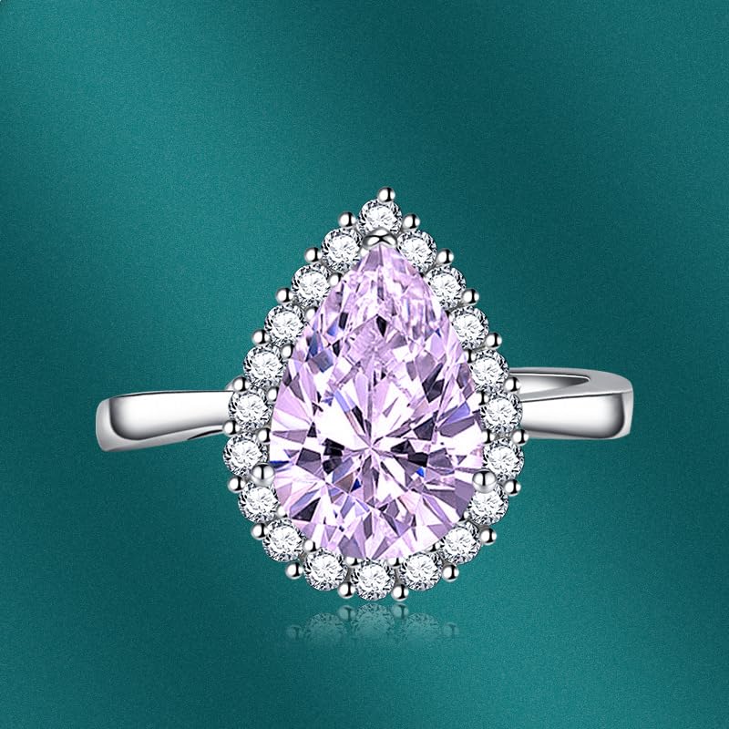 Anillos de Compromiso de Plata 925 Super Flash Grandes en Forma de lágrima para Mujer, Anillo Abierto de Amatista, Anillos de Promesa de circonita cúbica en Forma de Pera para Ella
