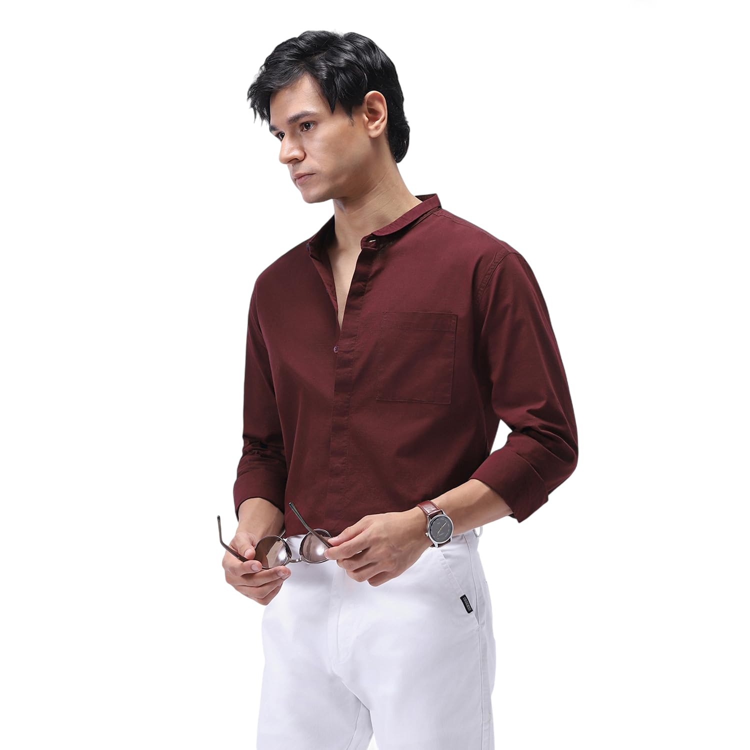 Urbano Fashion Men's Red Cotton Casual Shirt Maroon - Image 1