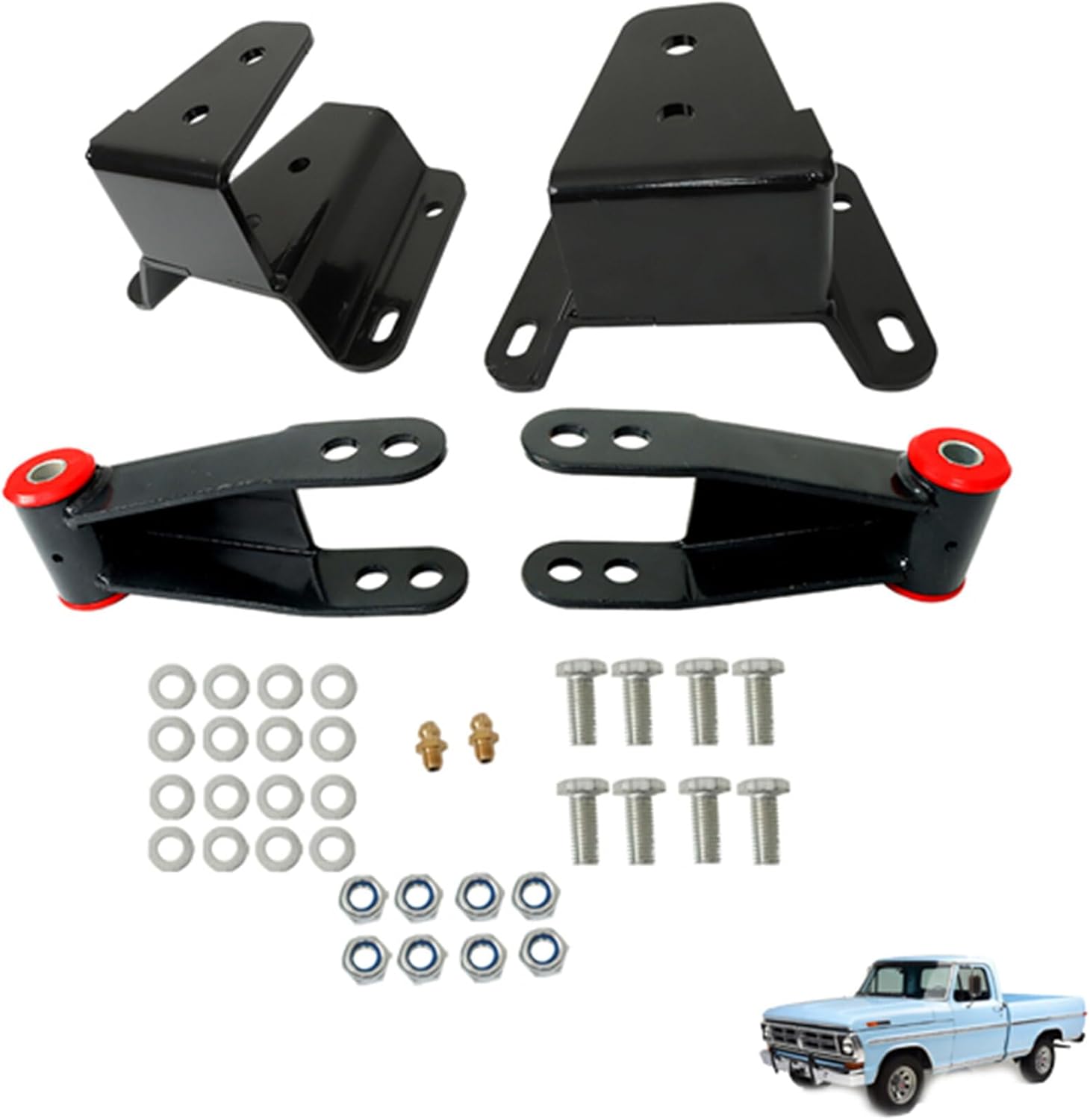 munirater 4 Rear Drop Lowering Hanger Shackle Kit Replacement for F-100 1965-1972