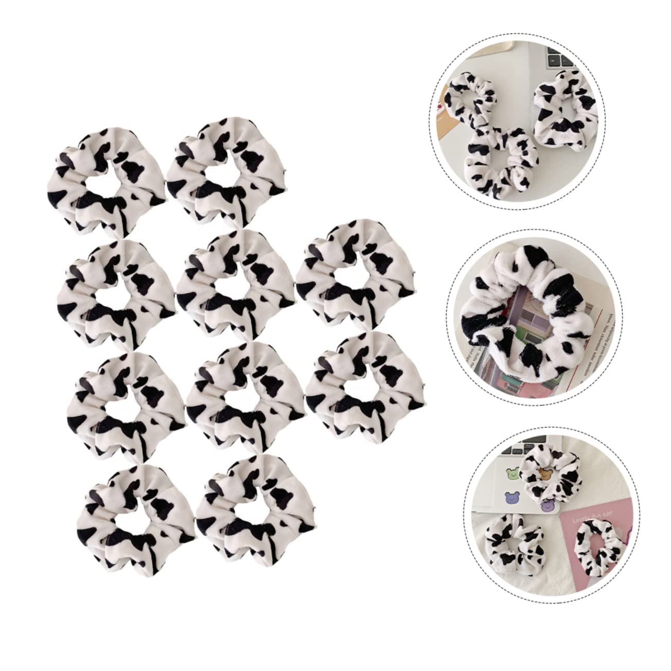 Ipetboom 10pcs Hair Ring Cow Print Scrunchie Elastic Hair Bands Scrunchy Fashion Hair Rope Patterned Scrunchies Ribbon Hair Ties Girl Scrunchies Headdress Korean Style Woman Fabric The Cow - Image 3