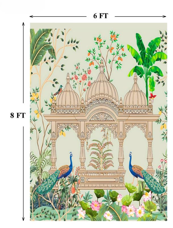 Image of Lakshmi Devi Backdrop| varalakshmi Pooja Backdrop| Traditional backdropss decorationss Cloth | backdrops for Pooja Decorations |Background Cloths Decorations 8x6 feet Peacock Green backdrops