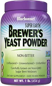 Bluebonnet Nutrition Super Earth Brewers Yeast Powder, Super Food, Whole Food, Source for Vitamins, Great Tasting, Vegan, Vegetarian, Non GMO, Gluten Free, Soy Free, Milk Free, Kosher, 1 lb