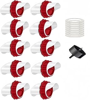 DIY No Waste Automatic Poultry Chicken Feeder Port 10 Ports 1 Hole Saw with Covers Feed Kit,Rain Proof Chicken/Plastic Poultry Feeder Kit for Buckets Barrels Bins Troughs