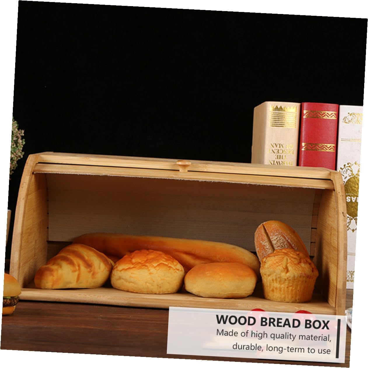 Toyvian Wood Bread Box Lid Storage Basket for Kitchen Countertop, Natural Wooden Bread Basket Organizer for Home Bakery and Fruit Storage