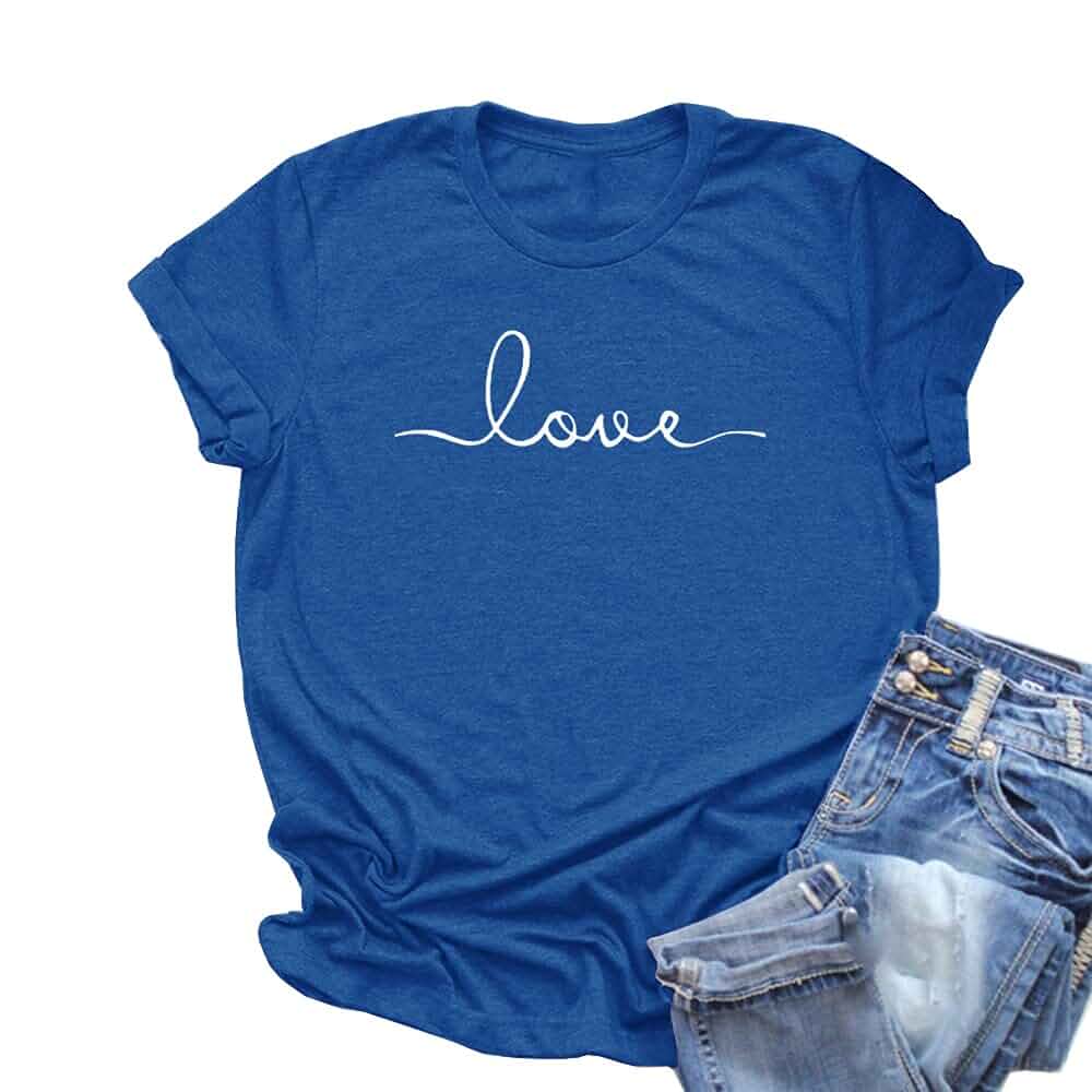 NIUBIA Women Summer Graphic Tees Love Print T-Shirt Short Sleeve Loose Tops | Causal Basic,Crew Neck,Loose Fit, Letter Pri...