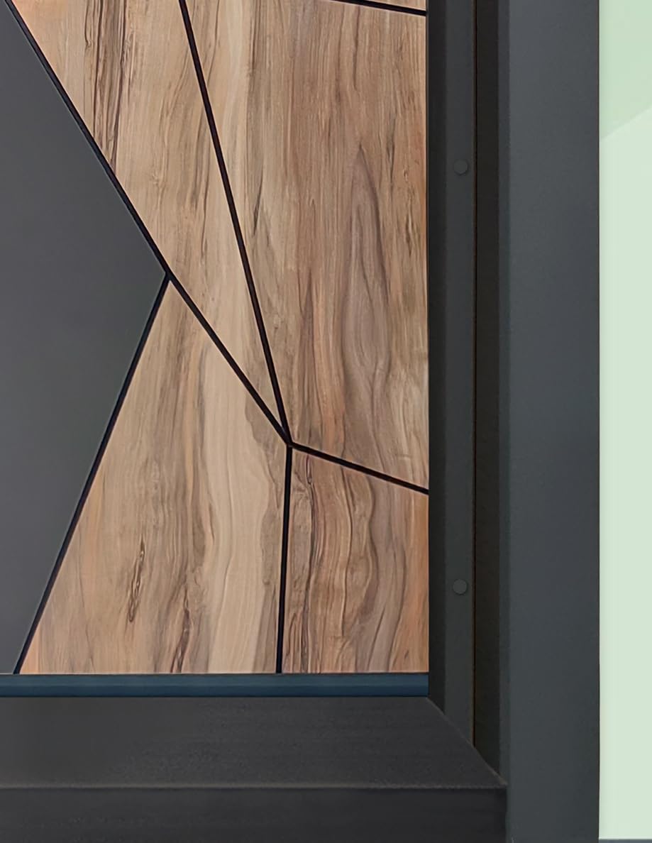 Portone Blindato Laminato per Ingresso dal Design Moderno con 2 Sistemi di Chiusura Riempito con Lana Minerale Porta Antracite e Effetto Legno PL47 (Interna destra)