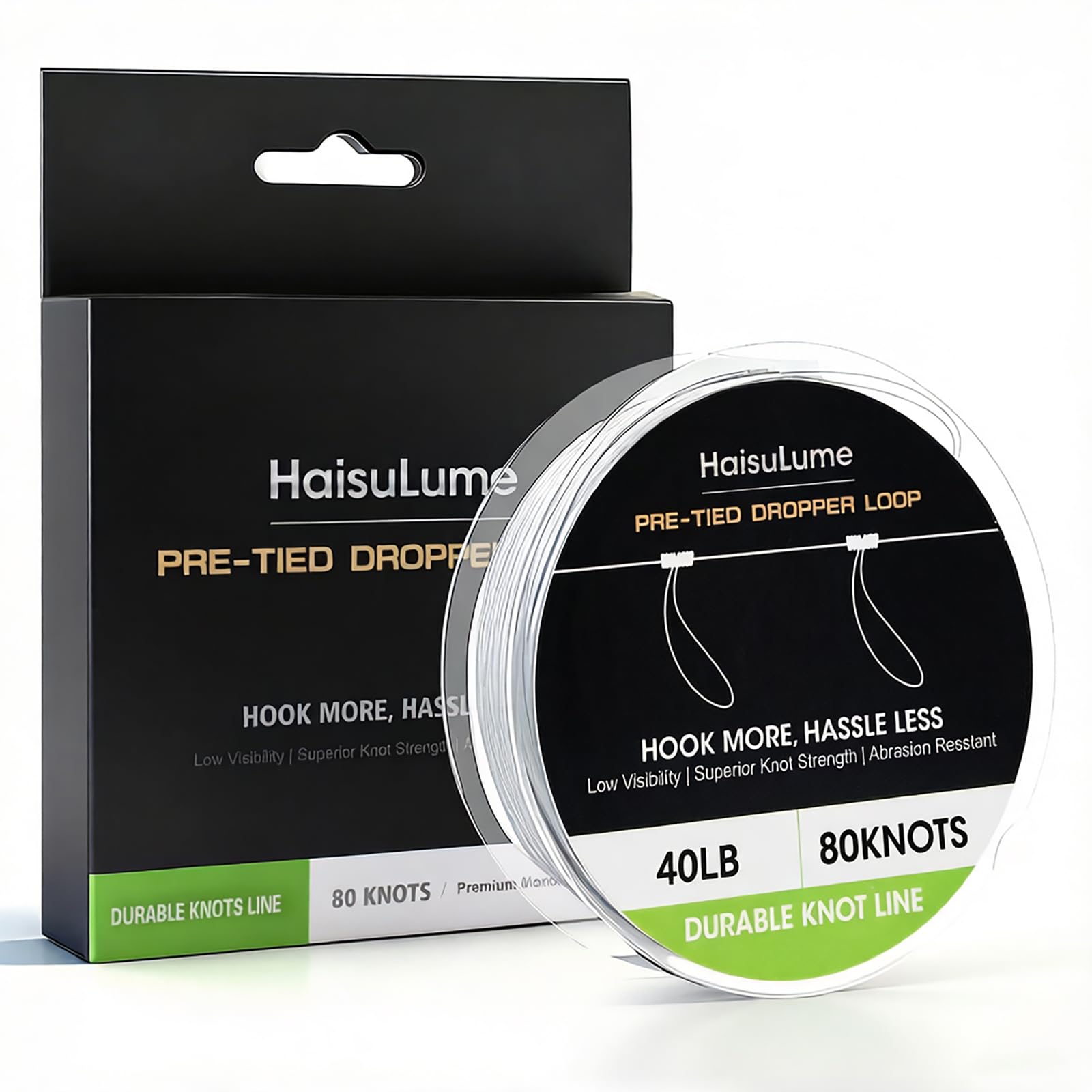 Pre-Tied Dropper Loop Knots Fishing Line, 80 Knots Monofilament Leader with 5.5" Loop Diameter & 18" Spacing, Saltwater & Freshwater Fishing Knots Line for Sea Bass, Snapper, Cod