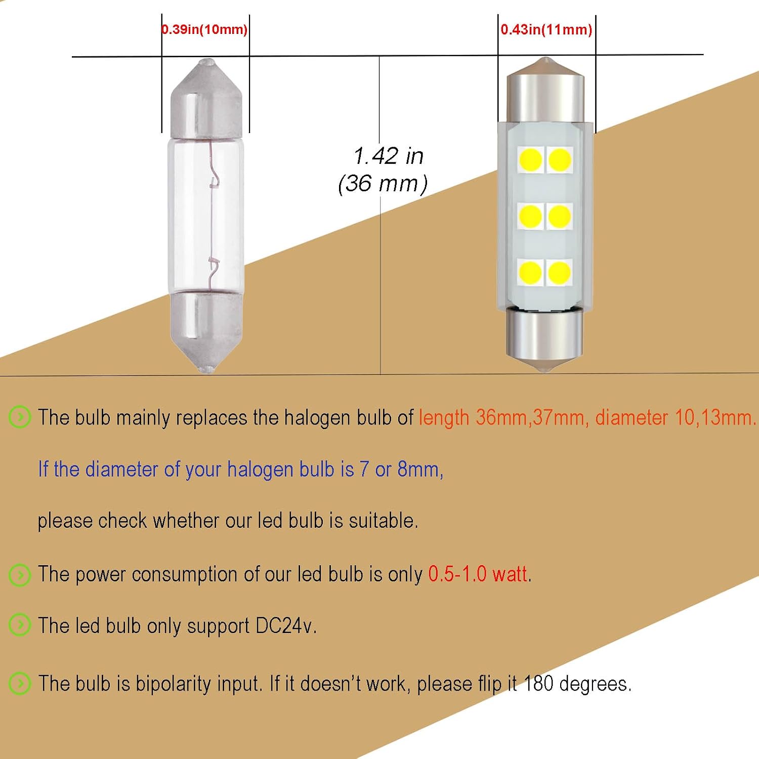 DC 24V 36mm 6418 6411 Festoon LED Bulb Extremely Super Bright 6000K White C5W Led Light Bulb for Truck Marine Boat Interior Reading Lights (Pack 12)