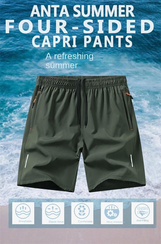 Men's Athletic Shorts with Zipper Pockets, Quick Dry Breathable Summer Capri Pants, Reflective Design, 5 Pack
